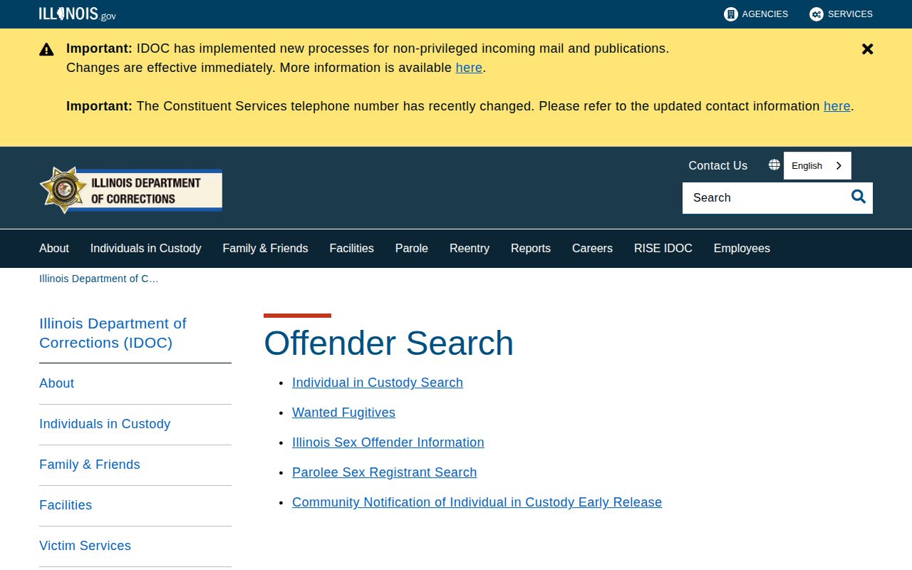 Illinois DOC individual in custody search