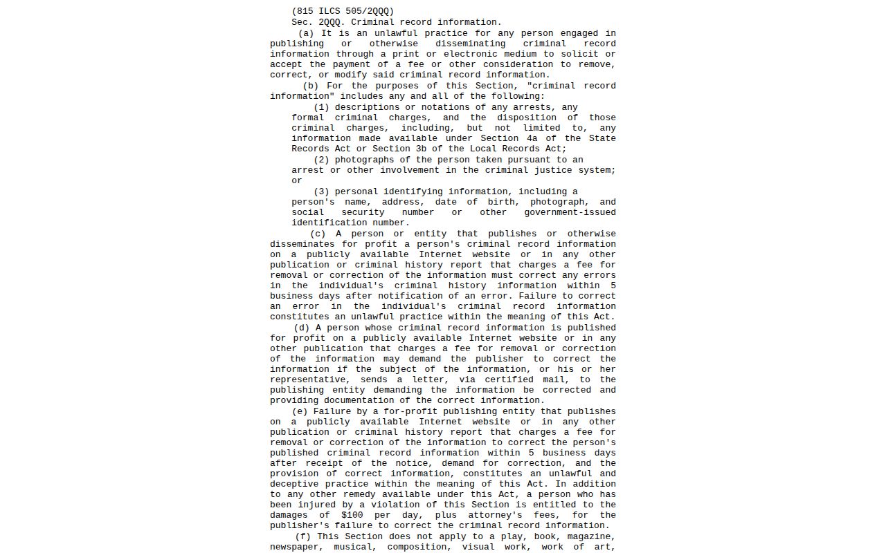 Illinois law barring payment demands to remove Saline County arrest and mugshot records